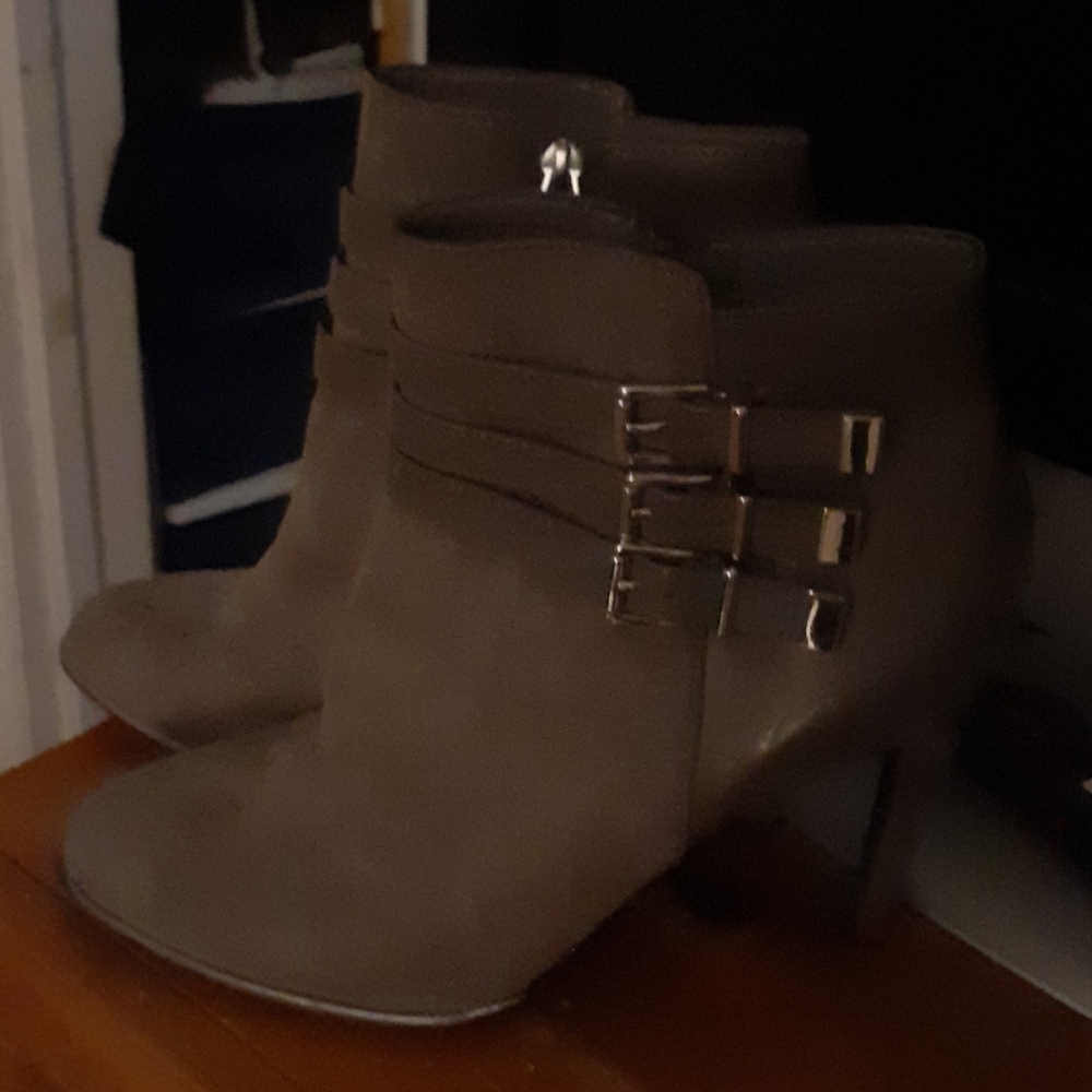Grey high top zip up suede boots